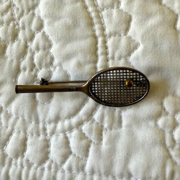 Vintage 835 Silver Tennis Racket Brooch - Picture 1 of 3